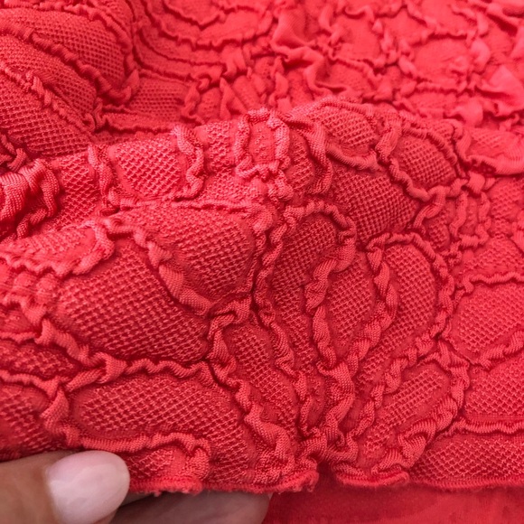 Haystacks fabulous tomato-red, 3/4 sleeve, unique fabric, top - Made in Michigan - Picture 4 of 11